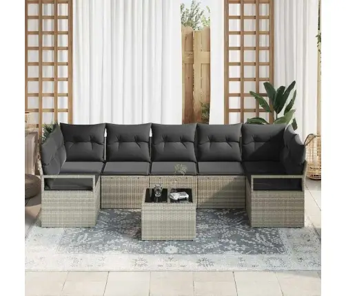 8 Gabalu Dārza Dīvānu Komplekts Ar Spilveniem, Gaiši Pelēkā Poliratānā Vidaxl