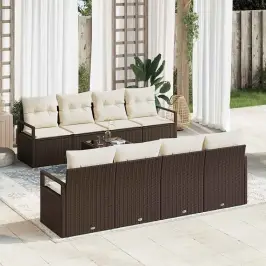 Dārza Dīvānu Komplekts 9 Pcs Brūns Un Krēma 55 X 55 X 37 Cm Vidaxl