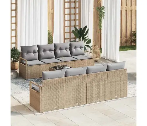 Sodo Sofų Rinkinys Su Pagalve 9 Pcs Bežinė Ir Pilka Poliratanas