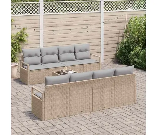 Sodo Sofų Rinkinys Su Pagalve 9 Pcs Bežinė Ir Pilka Poliratanas