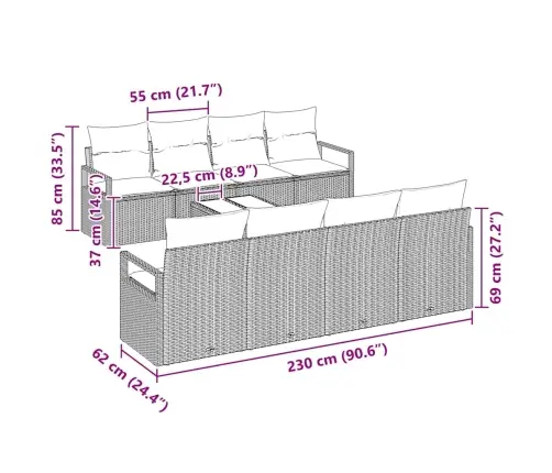 Sodo Sofų Rinkinys Su Pagalve 9 Pcs Bežinė Ir Pilka Poliratanas