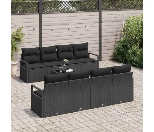 Sodo Sofų Rinkinys Su Pagalve 9 Pcs Juoda Poliratanas