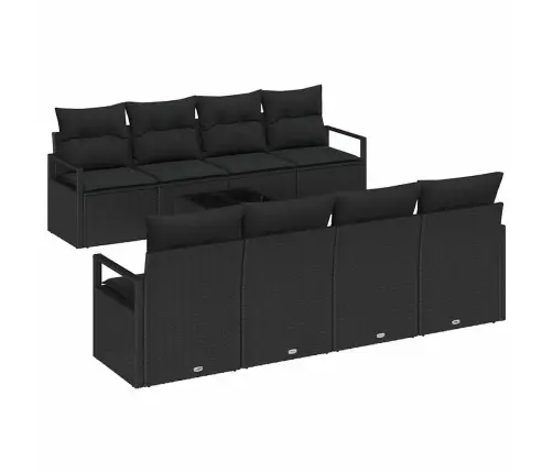 Sodo Sofų Rinkinys Su Pagalve 9 Pcs Juoda Poliratanas