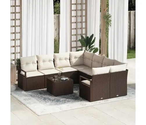 Sofos Komplektas 9 Pcs Ruda Ir Grietinėlė Poliratanas