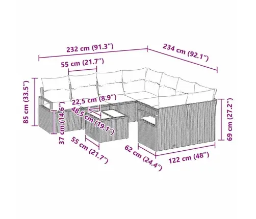 Sodo Sofų Rinkinys 9 Pcs Bežinė Ir Pilka 55 X 55 X 37 Cm