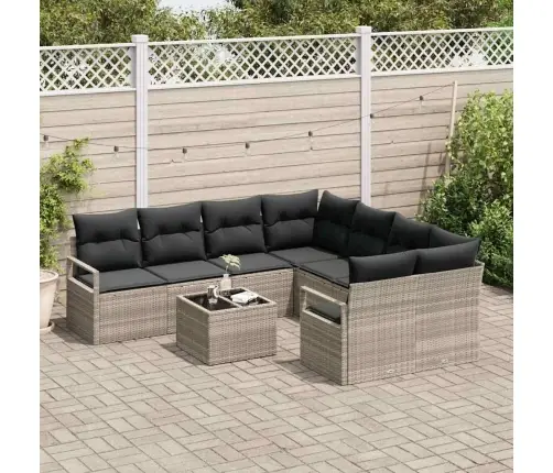 9 Daļu Dārza Dīvāna Komplekts Ar Spilveniem, Gaiši Pelēks Poliratan Vidaxl