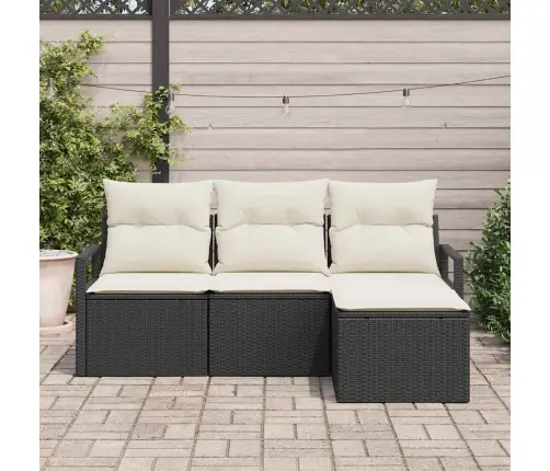 4 Daļu Dārza Dīvānu Komplekts Ar Spilveniem Melnā Poli Rotangpalmas Vidaxl