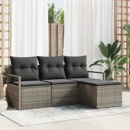 Dārza Dīvānu Komplekts Ar Spilvenu Ar Uzglabāšanu 4 Pcs Pelēka Vidaxl