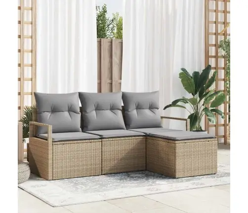 4 Gabalu Dārza Dīvānu Komplekts Ar Spilveniem Bēšs Polietilēna Rotangpalma Vidaxl