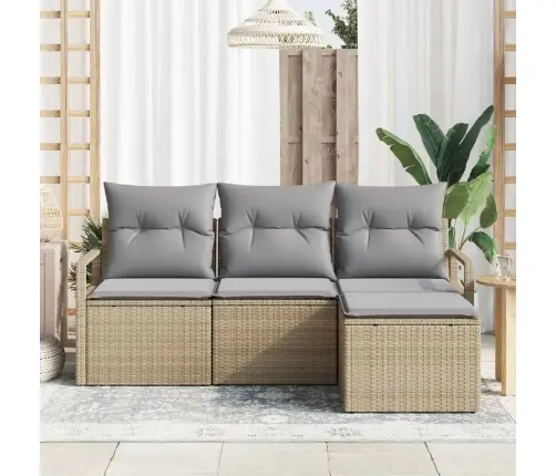 4 Gabalu Dārza Dīvānu Komplekts Ar Spilveniem Bēšs Polietilēna Rotangpalma Vidaxl