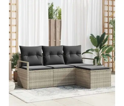 Sodo Sofų Rinkinys Su Pagalve Su Saugykla 4 Pcs Šviesiai Pilka