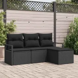 Dārza Dīvānu Komplekts Ar Spilvenu Ar Uzglabāšanu 4 Pcs Melna Vidaxl