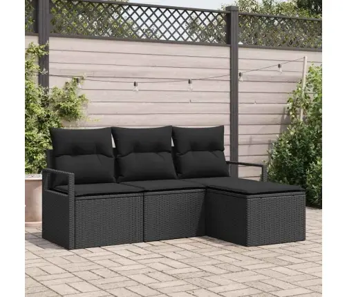 4 Daļu Dārza Dīvānu Komplekts Ar Spilveniem Melnā Poli Rotangpalmas Vidaxl