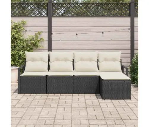 Sodo Sofų Rinkinys Su Pagalve 5 Pcs Juoda Ir Kreminė Sodo Sofų Rinkinys Su Pagalve 5 Pcs Juoda Ir Kreminė