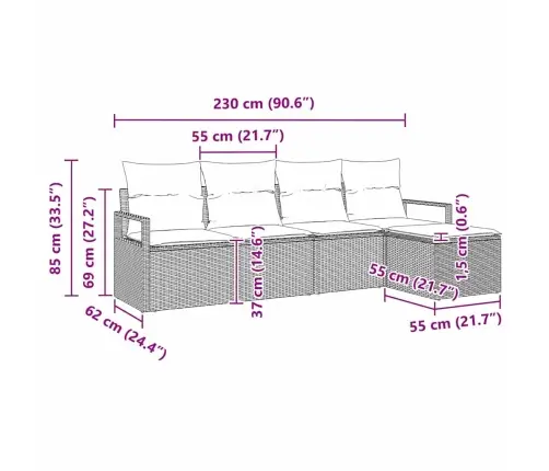 Diivanikomplekt Padjaga Ladustamisega 5 Pcs Hall Polürotang