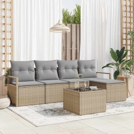 Sodo Sofų Rinkinys Su Pagalve 6 Pcs Bežinė Ir Šviesiai Pilka