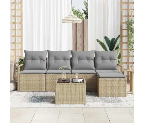 Sodo Sofų Rinkinys Su Pagalve 6 Pcs Bežinė Ir Šviesiai Pilka