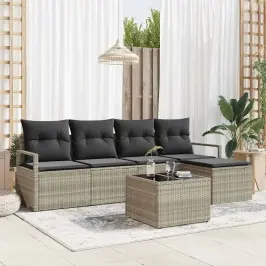 Sodo Sofų Rinkinys Su Pagalve Su Saugykla 6 Pcs Šviesiai Pilka