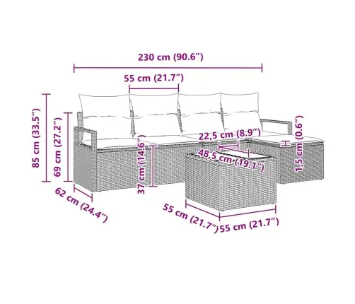 Sodo Sofų Rinkinys Su Pagalve Su Saugykla 6 Pcs Šviesiai Pilka