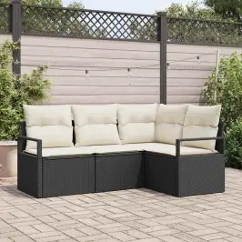 Sodo Sofų Rinkinys Su Pagalve 4 Pcs Juoda Ir Kreminė
