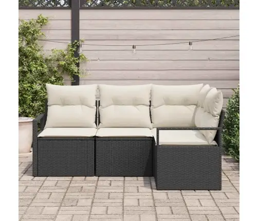 Sodo Sofų Rinkinys Su Pagalve 4 Pcs Juoda Ir Kreminė