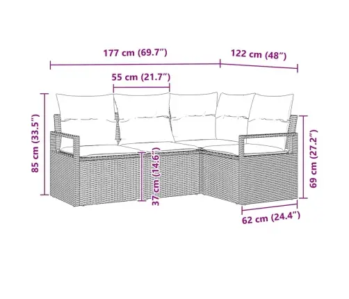 Sodo Sofų Rinkinys Su Pagalve 4 Pcs Juoda Ir Kreminė