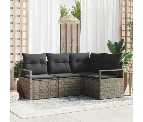 Dārza Dīvānu Komplekts Ar Spilvenu Ar Uzglabāšanu 4 Pcs Pelēka Vidaxl