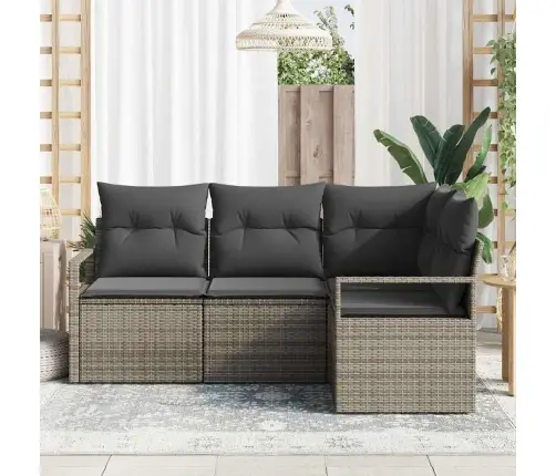 Dārza Dīvānu Komplekts Ar Spilvenu Ar Uzglabāšanu 4 Pcs Pelēka Vidaxl