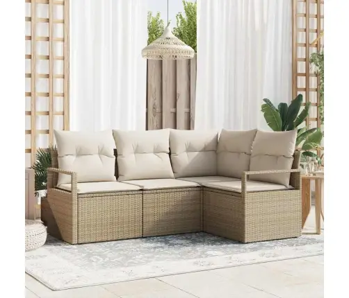 4 Daļu Dārza Dīvāna Komplekts Ar Bēšiem Spilveniem, Poli Rattan Vidaxl