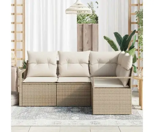 4 Daļu Dārza Dīvāna Komplekts Ar Bēšiem Spilveniem, Poli Rattan Vidaxl