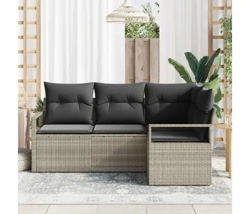 Sodo Sofų Rinkinys Su Pagalve Su Saugykla 4 Pcs Šviesiai Pilka