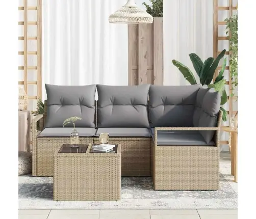 Dārza Dīvānu Komplekts Ar Spilvenu 5 Pcs Bēša Un Gaiši Pelēka Vidaxl