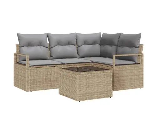 Dārza Dīvānu Komplekts Ar Spilvenu 5 Pcs Bēša Un Gaiši Pelēka Vidaxl