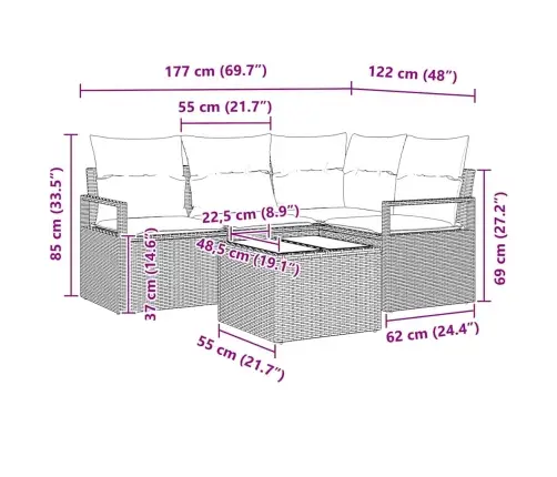 Dārza Dīvānu Komplekts Ar Spilvenu 5 Pcs Bēša Un Gaiši Pelēka Vidaxl