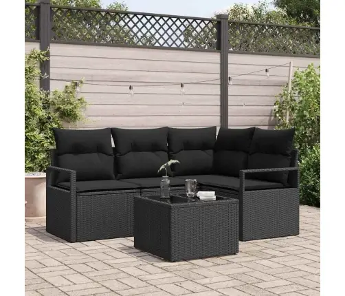 Dīvānu Komplekts Ar Spilvenu 5 Pcs Melna Poliratāns Vidaxl