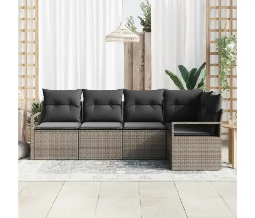 5 Daļu Dārza Dīvāns Ar Spilveniem Pelēks Polietilēna Rotangpalma Vidaxl