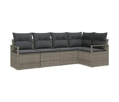 5 Daļu Dārza Dīvāns Ar Spilveniem Pelēks Polietilēna Rotangpalma Vidaxl