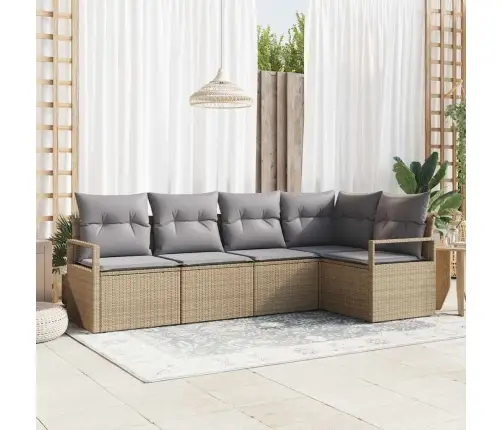 5 Gabalu Dārza Dīvānu Komplekts Ar Spilveniem Bēšs Poli Rotangpalma Vidaxl