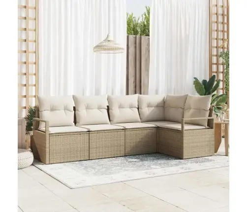 Sodo Sofų Rinkinys Su Pagalve 5 Pcs Bežinė Ir Kreminė Sodo Sofų Rinkinys Su Pagalve 5 Pcs Bežinė Ir Kreminė