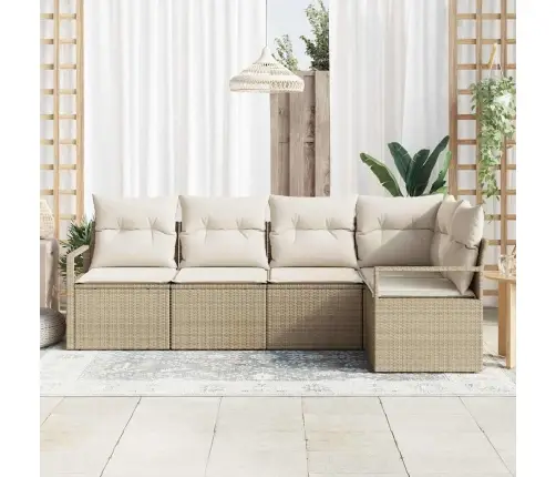 Sodo Sofų Rinkinys Su Pagalve 5 Pcs Bežinė Ir Kreminė Sodo Sofų Rinkinys Su Pagalve 5 Pcs Bežinė Ir Kreminė