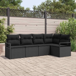 Sodo Sofų Rinkinys Su Pagalve Su Saugykla 5 Pcs Juoda