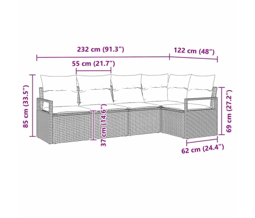 Sodo Sofų Rinkinys Su Pagalve Su Saugykla 5 Pcs Juoda