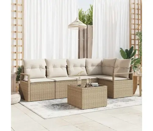Sodo Sofų Rinkinys Su Pagalve 6 Pcs Bežinė Ir Kreminė