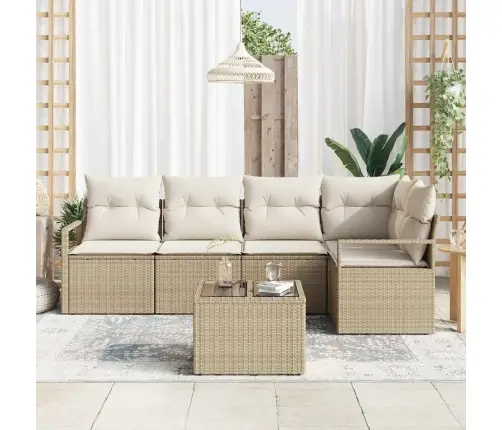 Sodo Sofų Rinkinys Su Pagalve 6 Pcs Bežinė Ir Kreminė