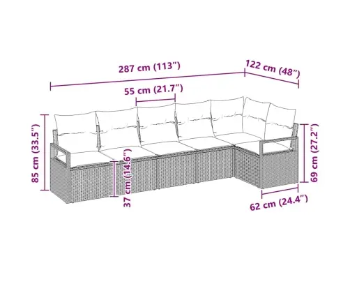 Diivanikomplekt Padjaga 6 Pcs Must Ja Kreem Polürotang