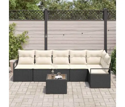 Sodo Sofų Rinkinys Su Pagalve 7 Pcs Ruda Ir Grietinėlė