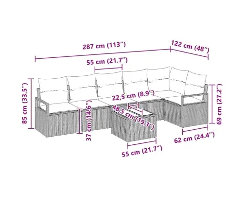 Sodo Sofų Rinkinys Su Pagalve 7 Pcs Ruda Ir Grietinėlė