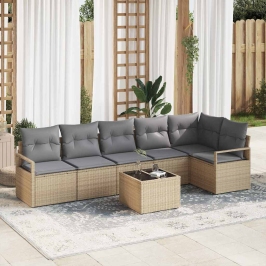 Sodo Sofų Rinkinys Su Pagalve 7 Pcs Bežinė Ir Šviesiai Pilka