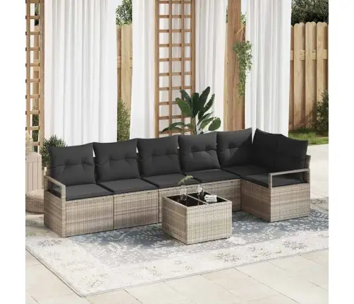 7 Daļu Dārza Dīvānu Komplekts Ar Spilveniem, Pelēks, Poli Rotangpalma Vidaxl