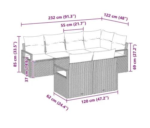 Aia Diivanikomplekt Padjaga 7 Pcs Pruun Ja Valge Polürotang